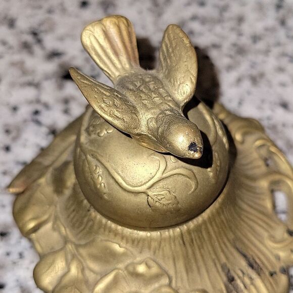 Vintage Italian Inkwell bird art nouveau brass - Picture 8 of 12
